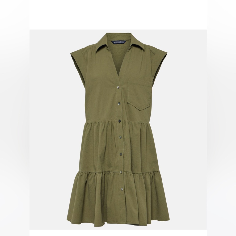 Veronica Beard Olive Green Button-Front Tiered Mi… - image 9